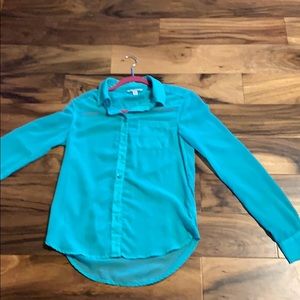 Aqua green button up blouse